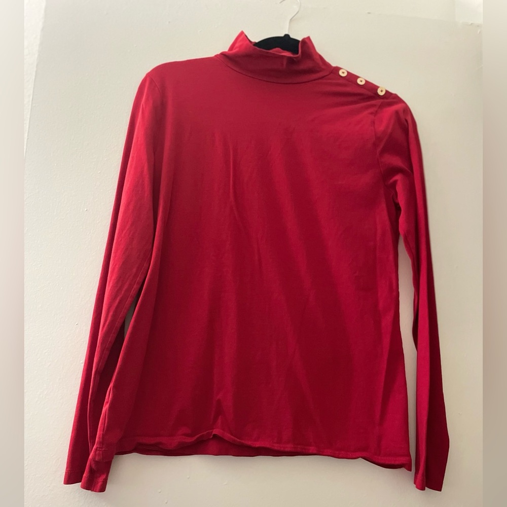 LOFT Vibrant Red Long Sleeve Top with Button Detail-NWOT